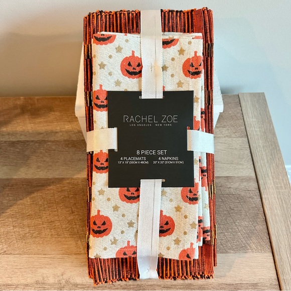 Rachel Zoe | Halloween Pumpkin Placemats & Napkins 8 Piece Set - Picture 1 of 6